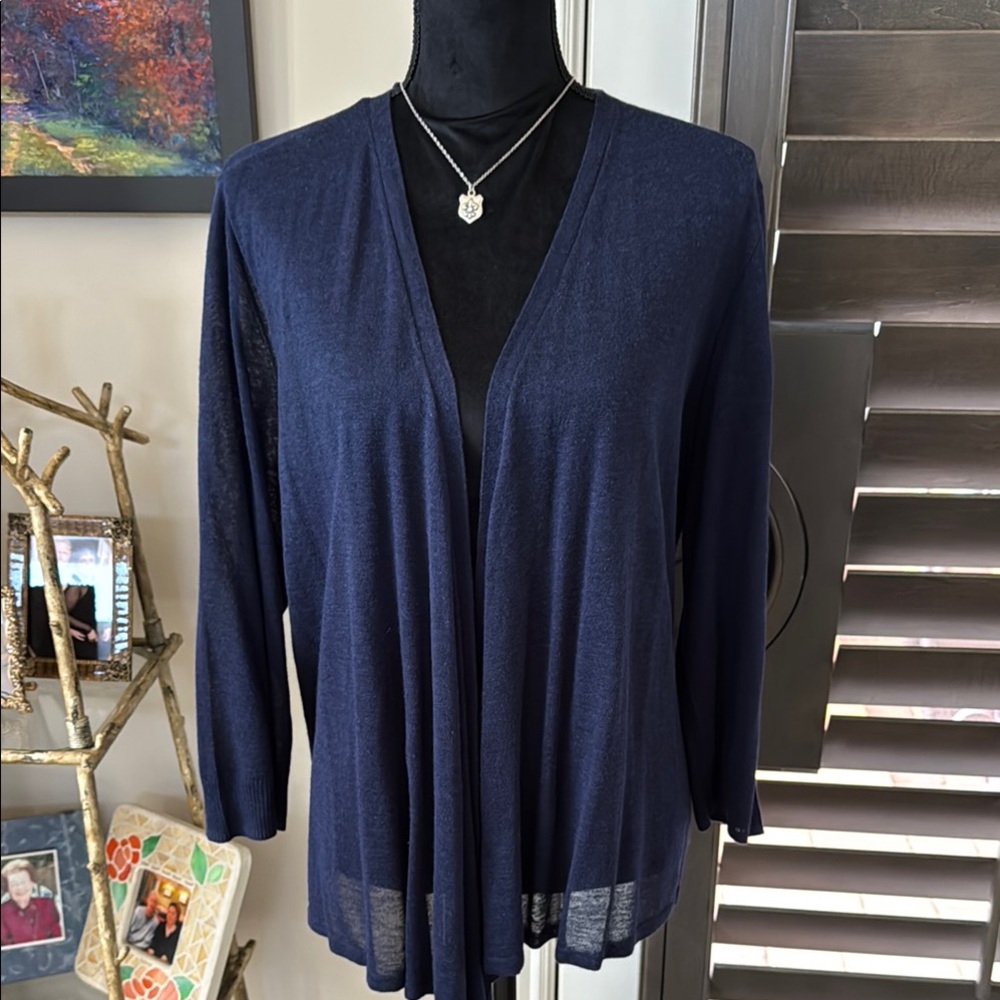 Chico's Blue Cardigan Sweater Lightweight Knit